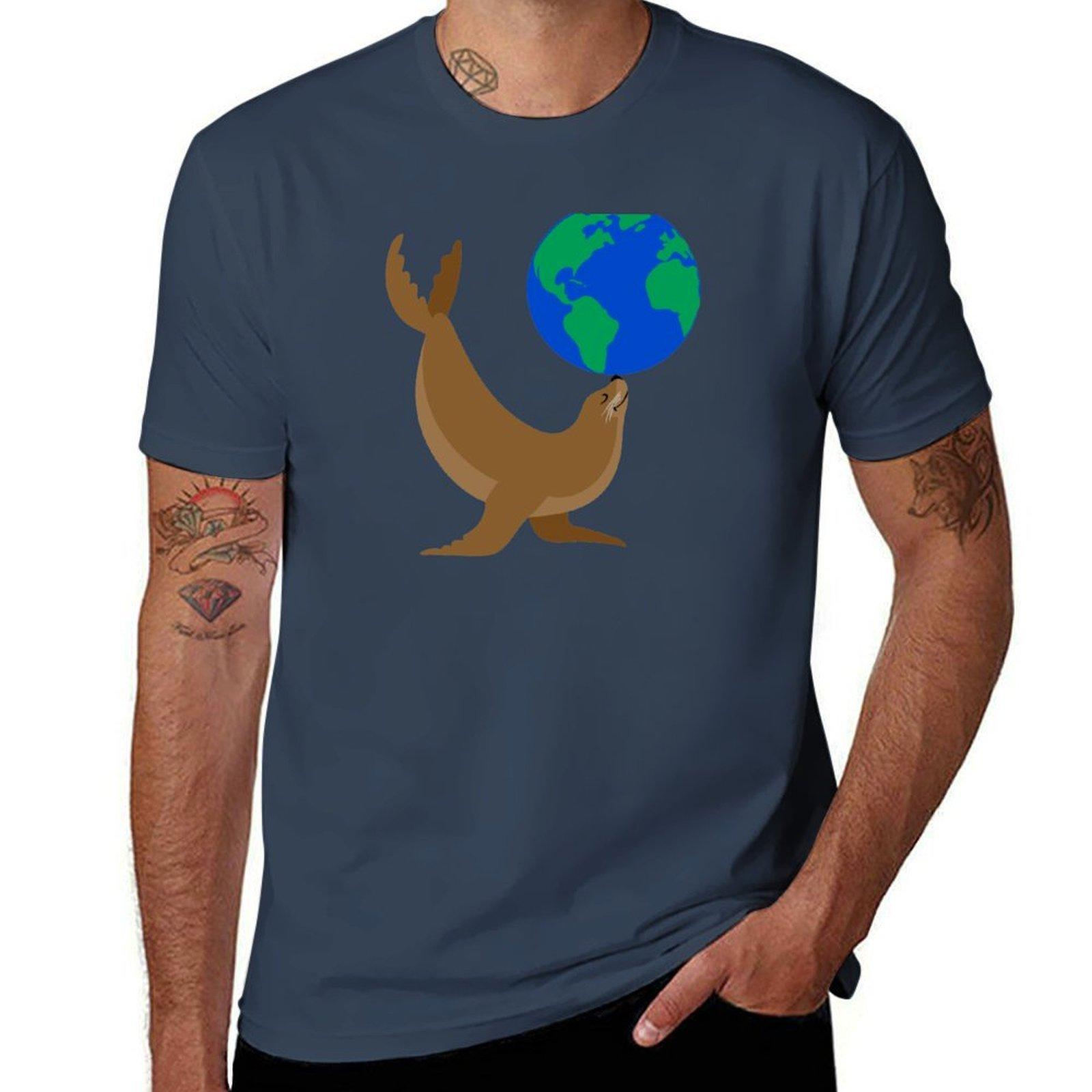 Earth Day Sea Lion TShirt All Match Basic Short Sleeve Top S