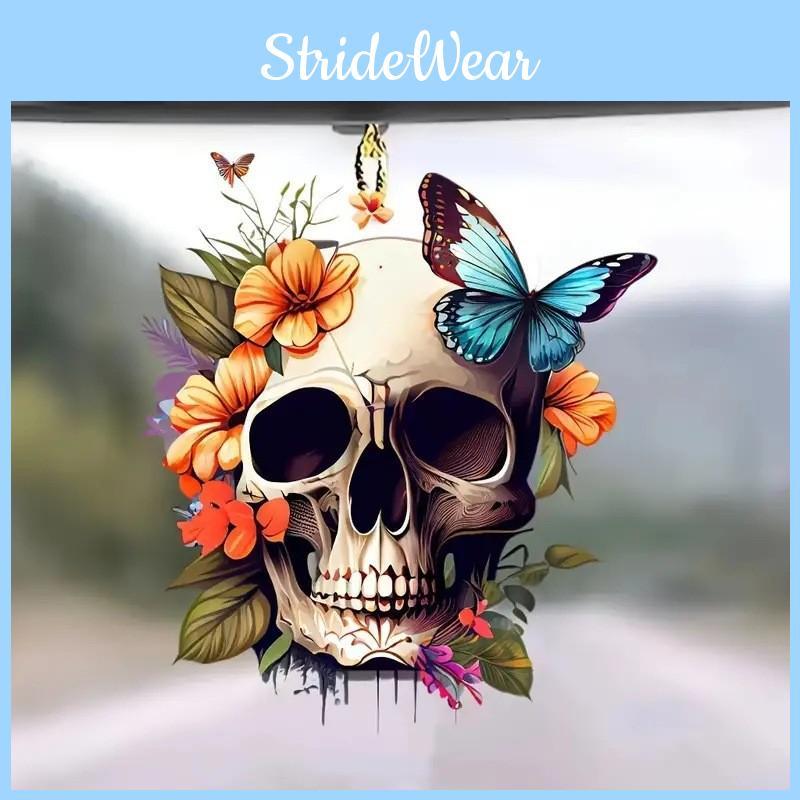 Skeleton Halloween Flower Butterfly Pattern Acrylic Pendant For Car Decoration