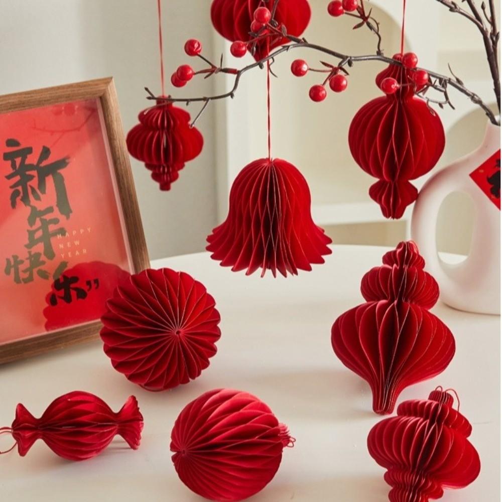 2026 Red Honeycomb New Year Decorations with Tassel Paper Christmas Tree Ornament Hanging Style Christmas Balls Patio Decor