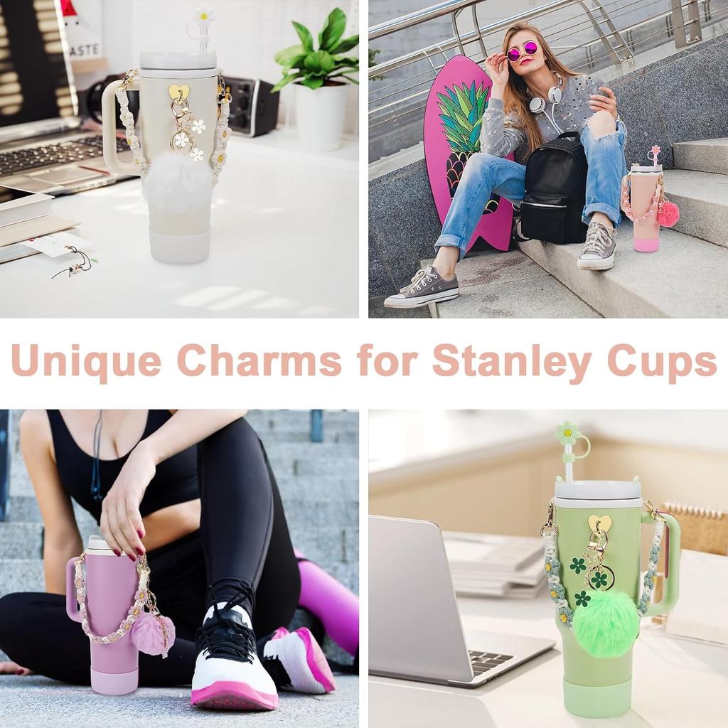 7pcs Cup Accessories Set for Stanley Including Handle Strap, Siliocne Cup Boot Straw Cover Charms for 40oz & 30oz Tumbler