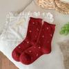 Female Autumn Winter Fashion New Year Christmas Bow Red Wool In Tube Socks