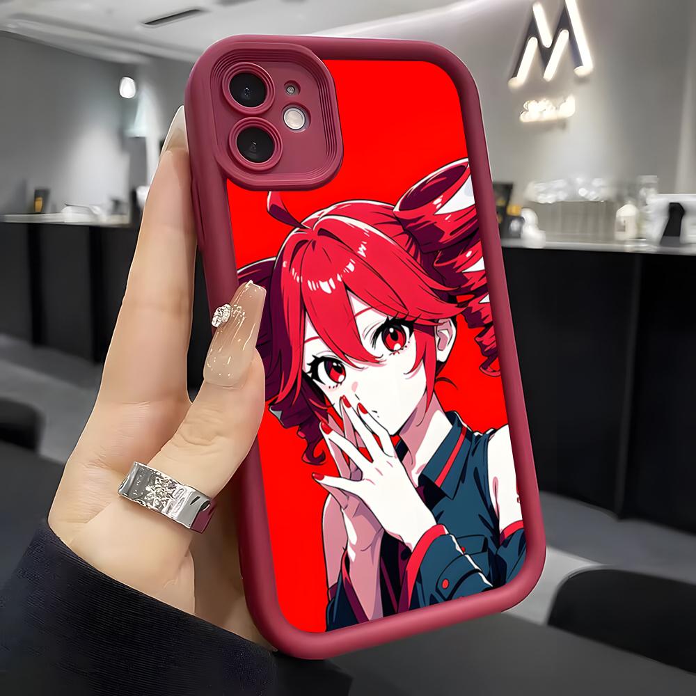 K-Kasane Teto Telefoonhoesje Voor IPhone Air 17 Pro Max 16 E 15 14 Pro Max 13 12 11 Mini Plus Zacht Siliconen Wijnrood Hoesje