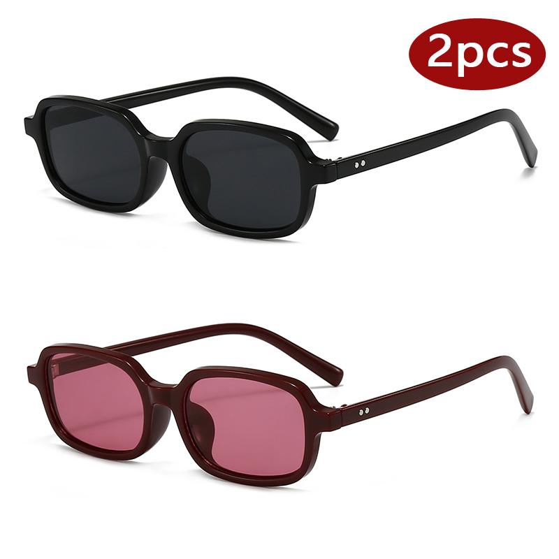 

2Pcs New Women Small Frame Rectangle Sun Glasses Vintage Colorful Mirrored Sunglasses Retro Uv400 Simple Style Travel Eyewear
