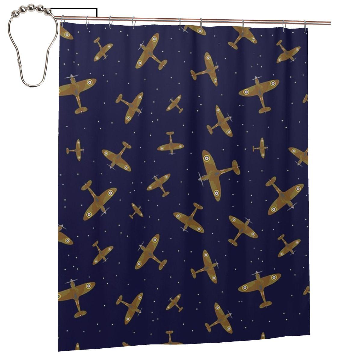 

Spitfire War Planes In Flight On Navy Blue Shower Curtain Bathroom Polyester Waterproof Bath Curtains With Hooks W60H190(CM)-1 Pcs