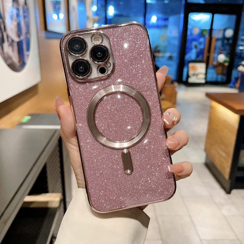 Luxury Electroplate Magsafe Wireless Charge Phone Case For iPhone 14 13 12 11 Pro Max Plus XS XR XS Max Soft Bumper Glitter Cover