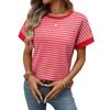 2026 Summer New Women's Casual Round Neck Patchwork Short Sleeve Striped T-Shirt