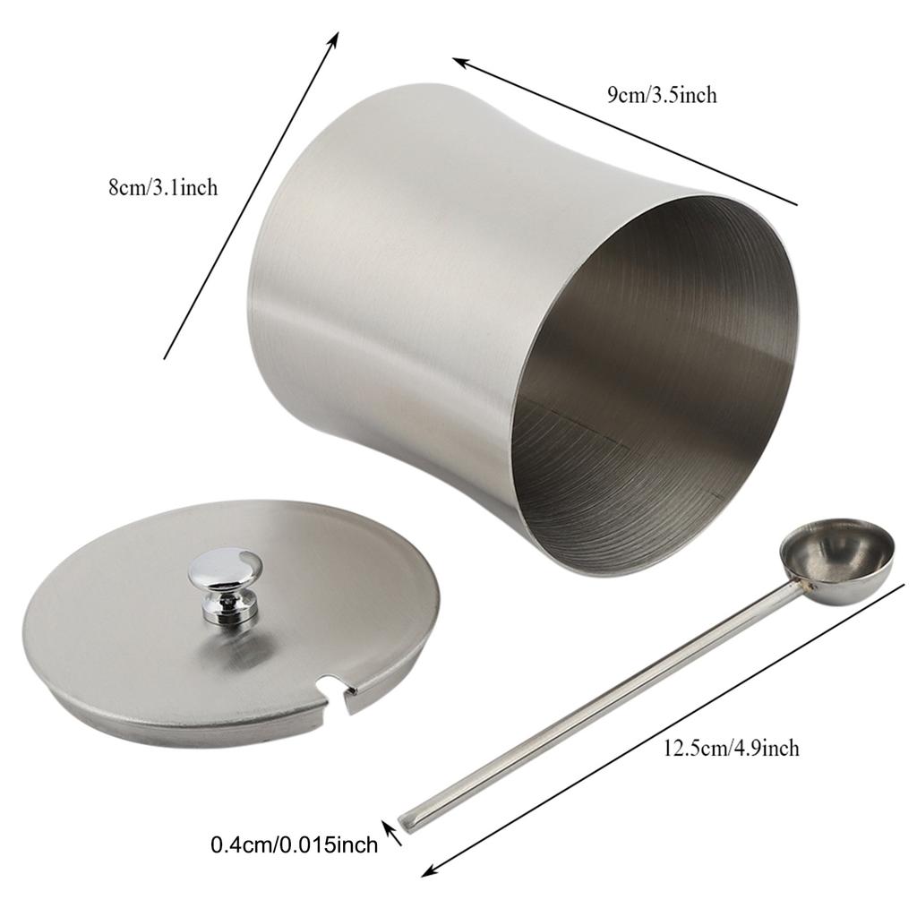 Zuckerdose aus Edelstahl Gewürz Salz Pfeffer Würze Würzmittel Behälter Glas mit Deckel Löffel