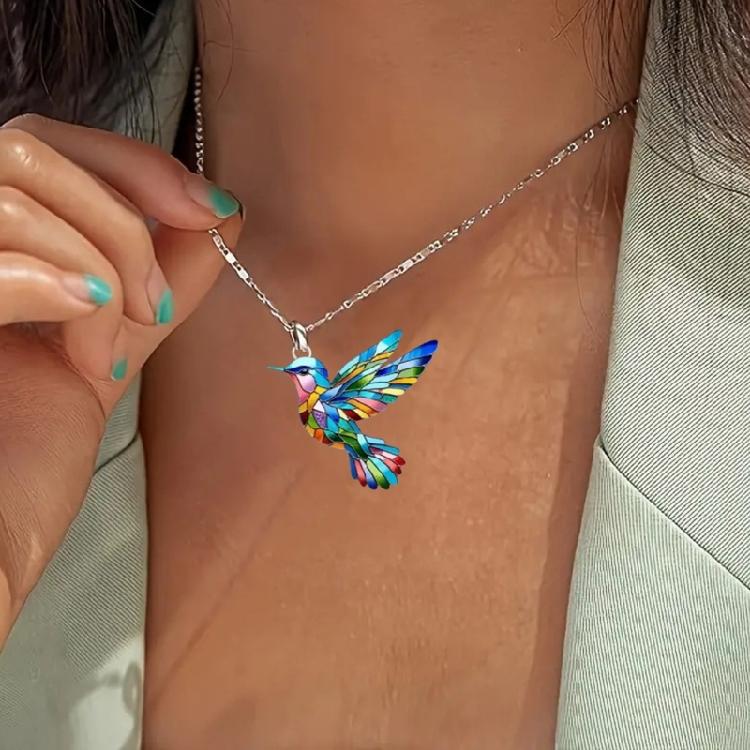 Stylish Hummingbird Pendant Necklace Earrings Colorful Versatile Fashion Jewelry for Women Girls Valentines Day Gift