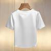 Damen T-Shirt Rundhals Satin Stoff T-Shirt mit Handgenähten Imitationsperlen Kurze Ärmel Lockerer Schnitt Lässige Oberteile