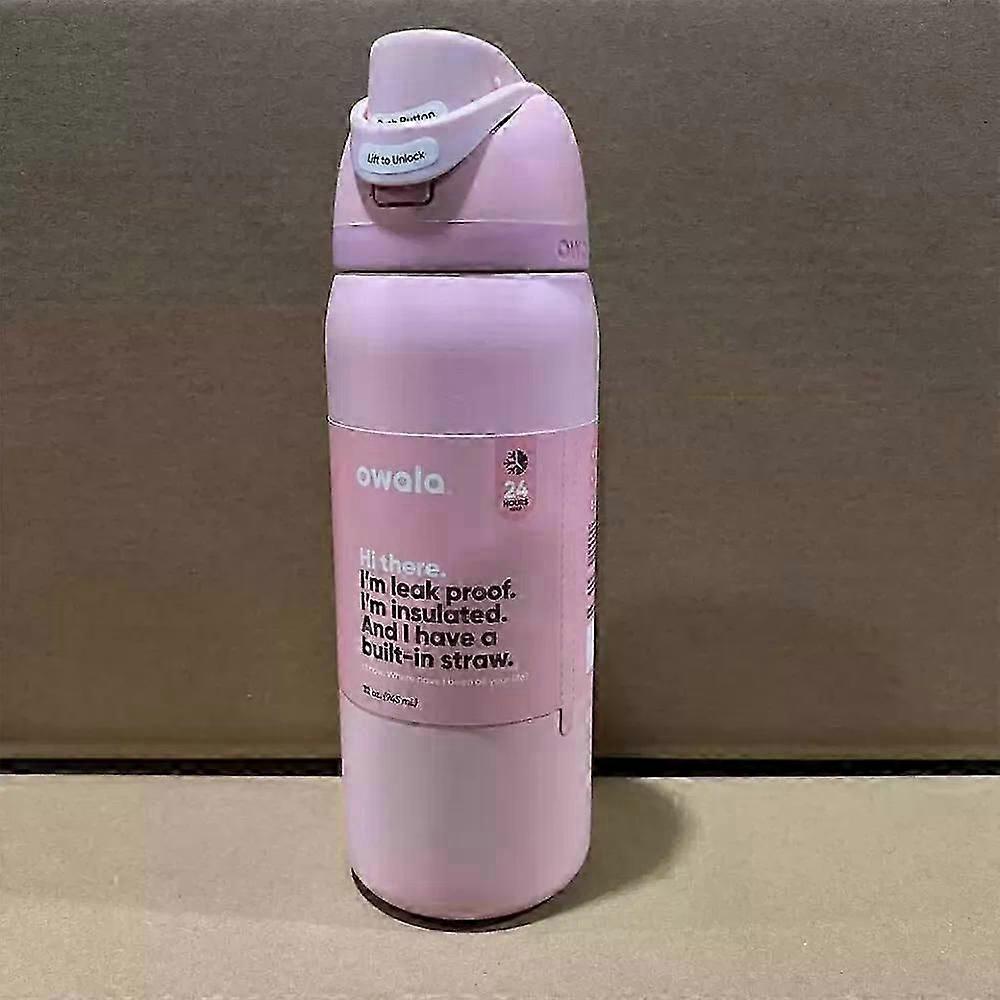 32oz FreeSip Edelstahl-Wasserflasche in Rosenquarz-Rosa - Kompatibel mit Owala Freesip Deckel