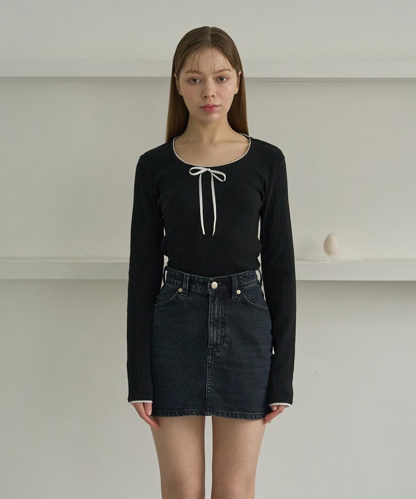5OML Lace Punched Ribbon Long Sleeve (Black)
