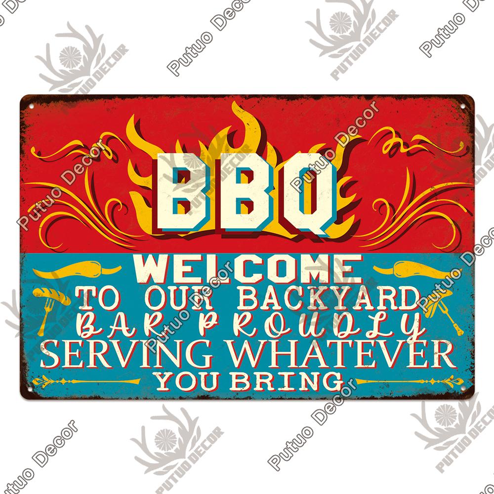 Putuo Decor BBQ Metal Sign Tin Plaque Vintage Metal Signs Iron Painting for Barbecue Bar Pub Kitchen Party Zone Wall Decor