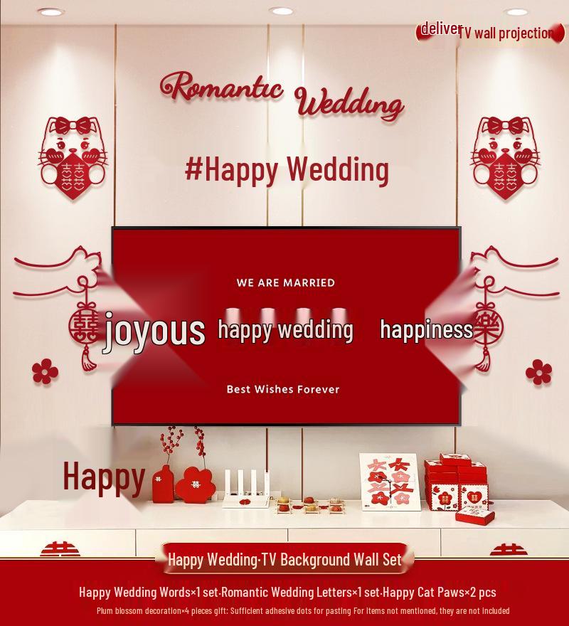 Wedding TV Background Wall Decoration - Double Happiness Bedroom Set