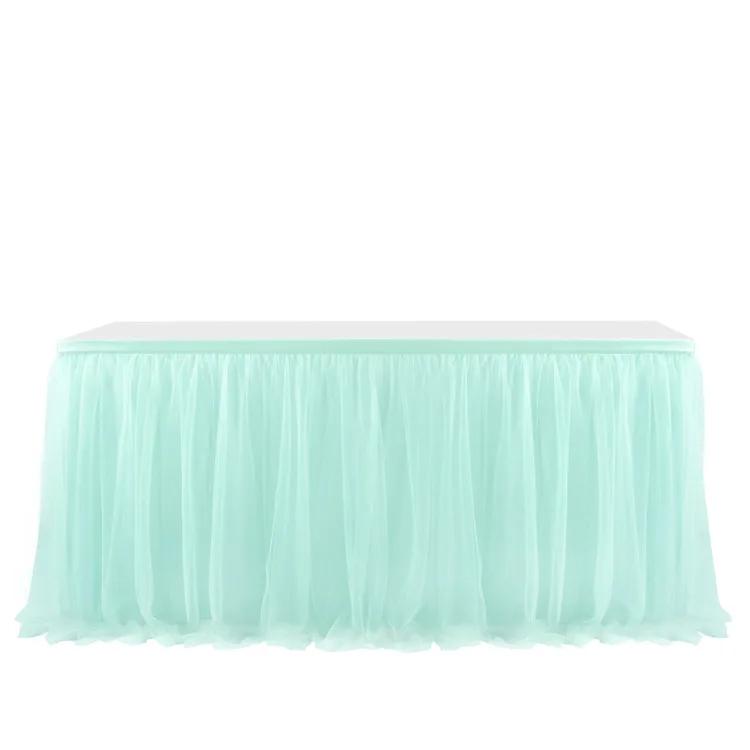 Tulle table skirt high-end gold-rimmed mesh wedding New Year's party decoration hotel supplies mesh table skirt table cover