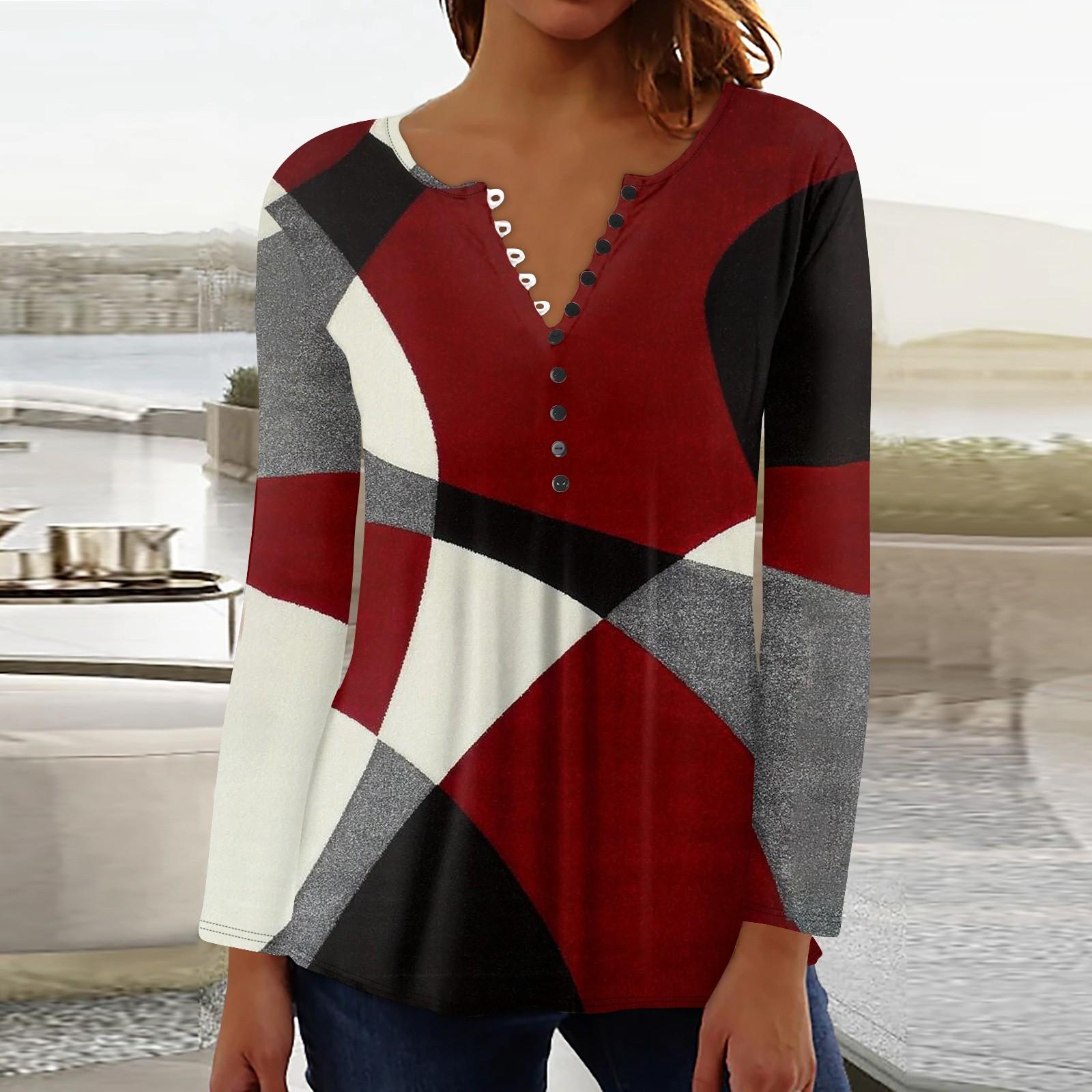 

Женский повседневный топ свободного покроя с длинным рукавом и пуговицами XL красный