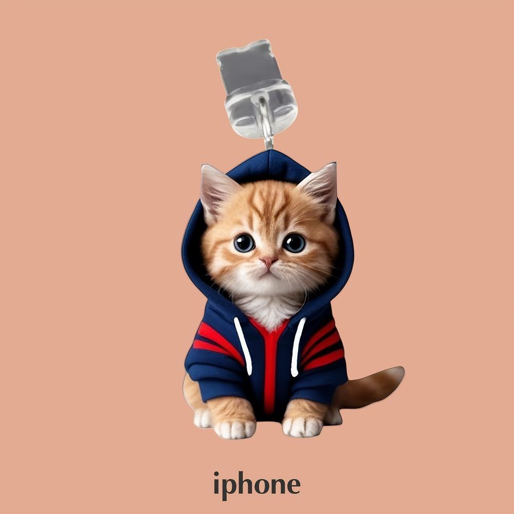 Cartoon Cute 2D Flat Cat Design Clothing Acrylic Mobile Phone Dust Plug Stopper Pendant Gifts for IPhone and Type-C Decoration2