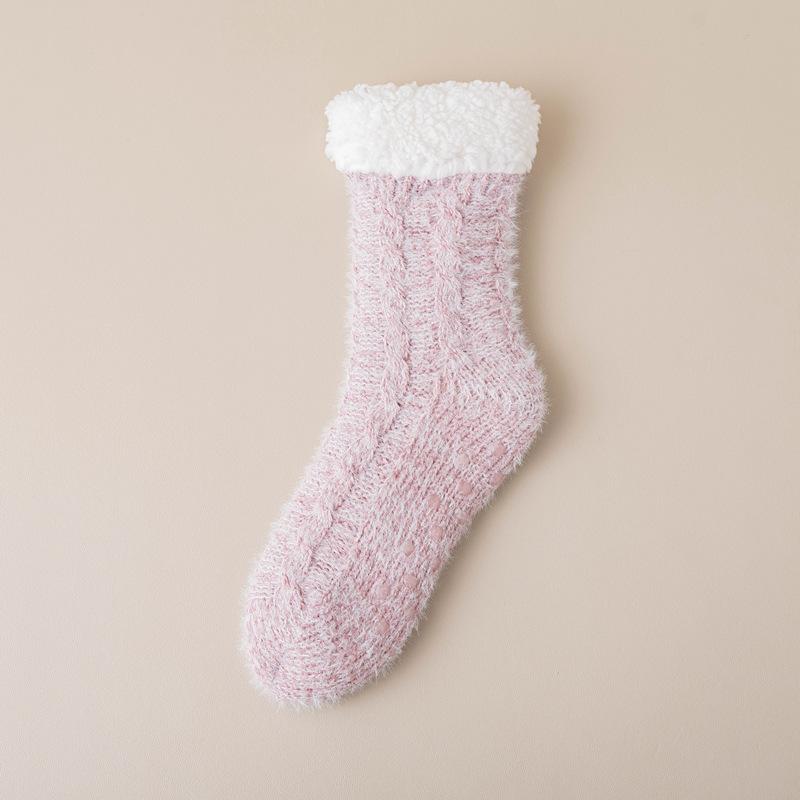 

24 Lamb Wool Floor Socks Children S Non-Slip Home Sleeping Socks Thickened Plush Foot Warm Mid-Tube Confinement Socks Women One size fits all розовый