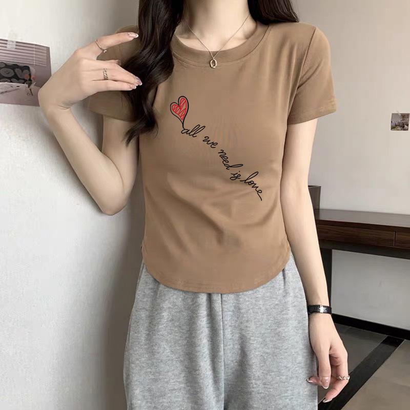 

Irregular white shoulder short-sleeved t-shirt women s 2025 summer new pure cotton slim-fitting short t-shirt top XXL
