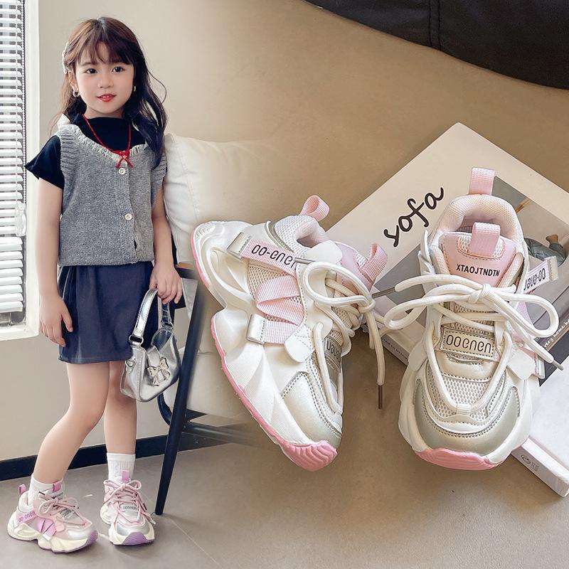 Girls mesh running sneakers autumn 2025 new children's soft-soled dad shoes girls fashion casual shoes