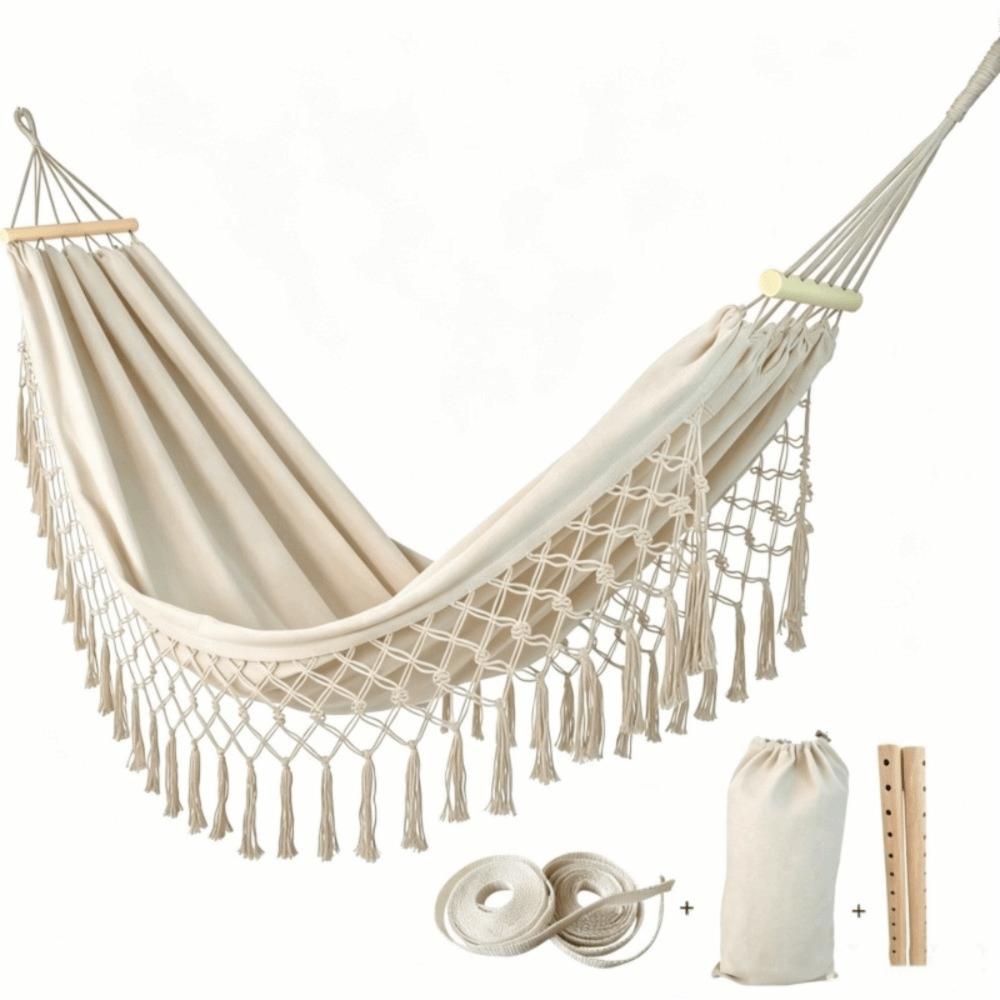 Tassel Camping Hammock Canvas Garden Swing Hammock Stylish Double Hammock Outdoor белый