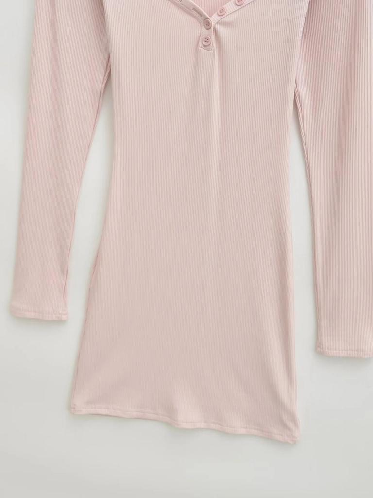 Women's Spicy American Sweetheart Neck Long Sleeve Button Bodycon Dress for Spring/Autumn