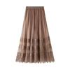 Korean Version of The High-waist Lace Stitching Mesh Skirt Women's Pleated Skirt A-line Mid-length Skirts