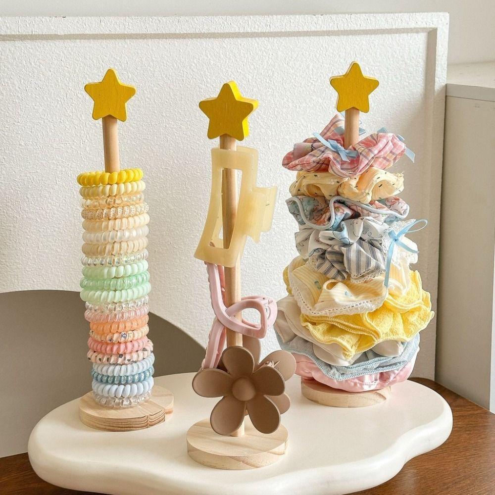Dopamine Hair Loop Holder Wooden Hair Clip Display Stand Durable Head Rope Storage Rack