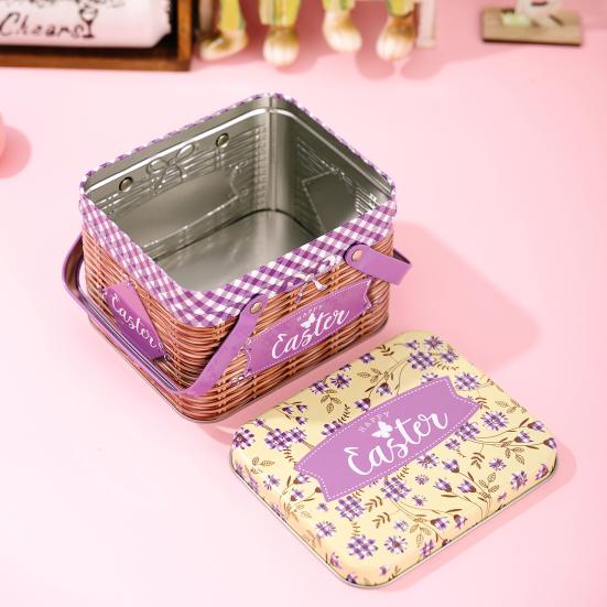 Osterplätzchen Aufbewahrungsbox Tragbare Blech Süßigkeitenbox mit 2 Griffen Leere Blechdose Keks Süßigkeiten Aufbewahrungsbehälter für Osterfest Partyzubehör