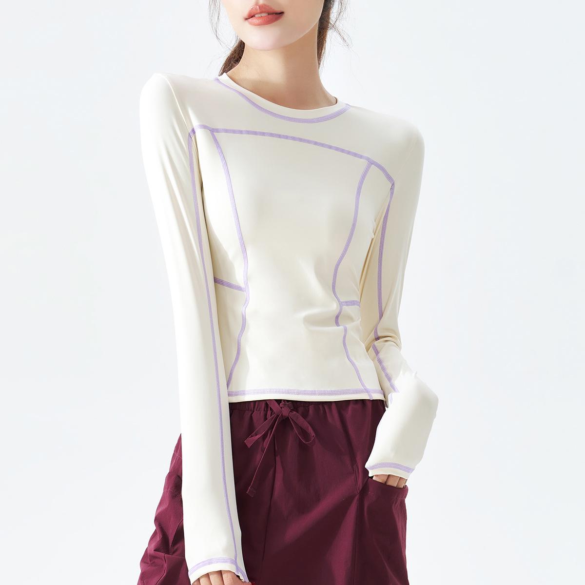 

Женская приталенная футболка для йоги с длинным рукавом, тренд весны 2025 года, с наружными швами L (108-120 cm)