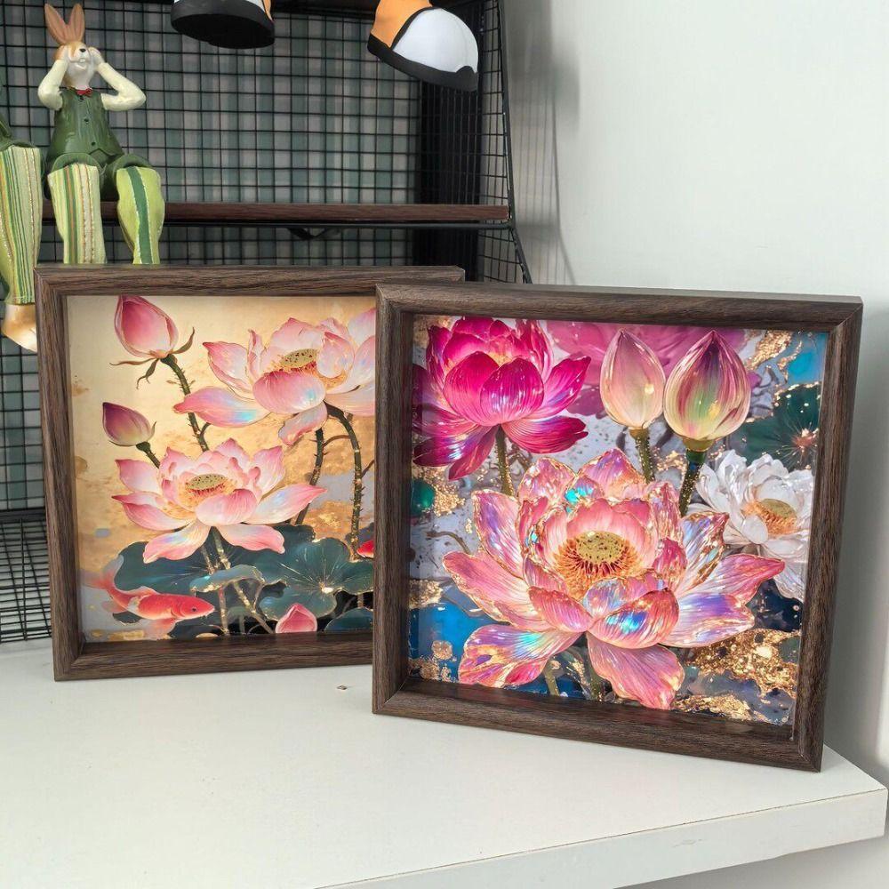 Wooden Lotus Tray Raised Frame Floral Serving Tray for Tabletop Storage Entryway Shelf Home Decor