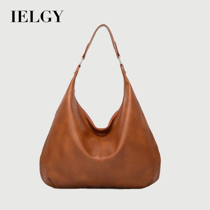 Ielgy Retro Tote Bag Child-Mother Bag Large-Capacity One-Shoulder Portable Soft Leather Underarm Commuter All