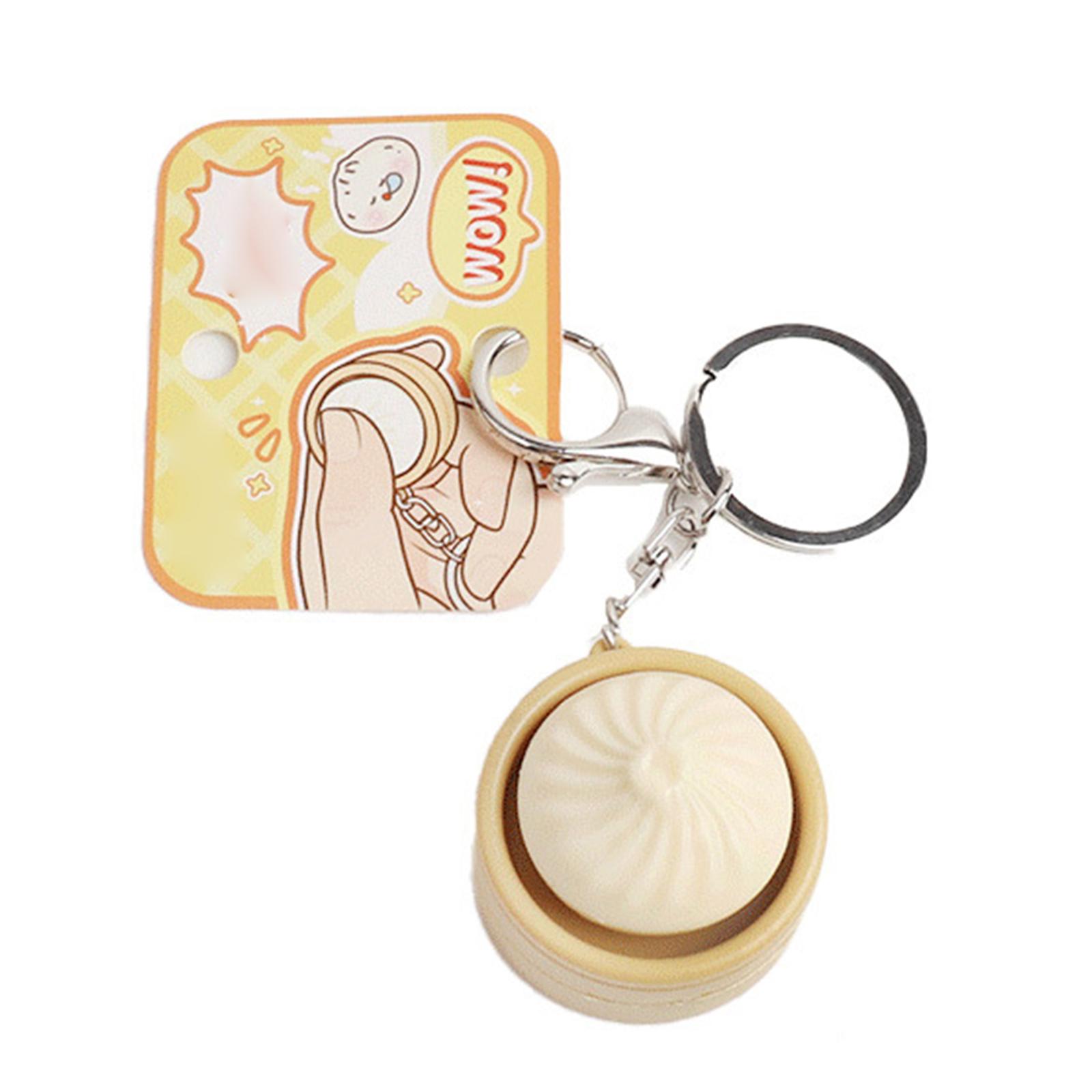 Cute Simulated Steamed Bun Keychain With Button Decompression Function,  Creative Gift one size