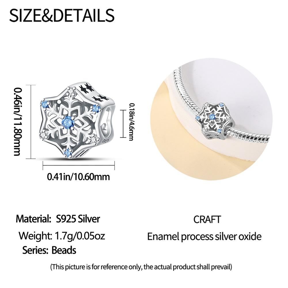 Original Copper Charms Luxury Winter Snowflake Blue Zircon Beads Fit Bracelet Diy Women Making Delicate Gift