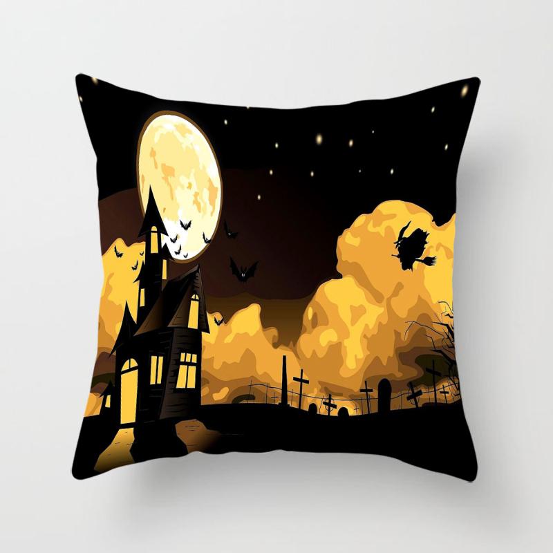 Halloween Horror Pumpkin Bat Print Pattern Cushion Cover Home Living Room Sofa Decoration Polyester Zipper Pillow Pillow Cover