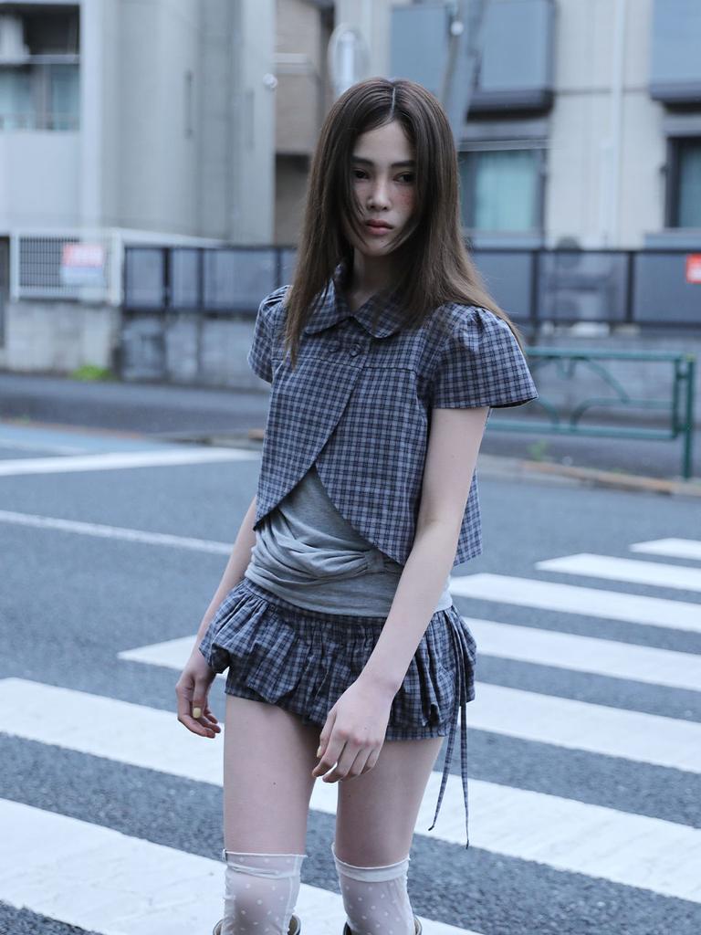 Eogeulliswedou Checkered Double Blouse (Navy)