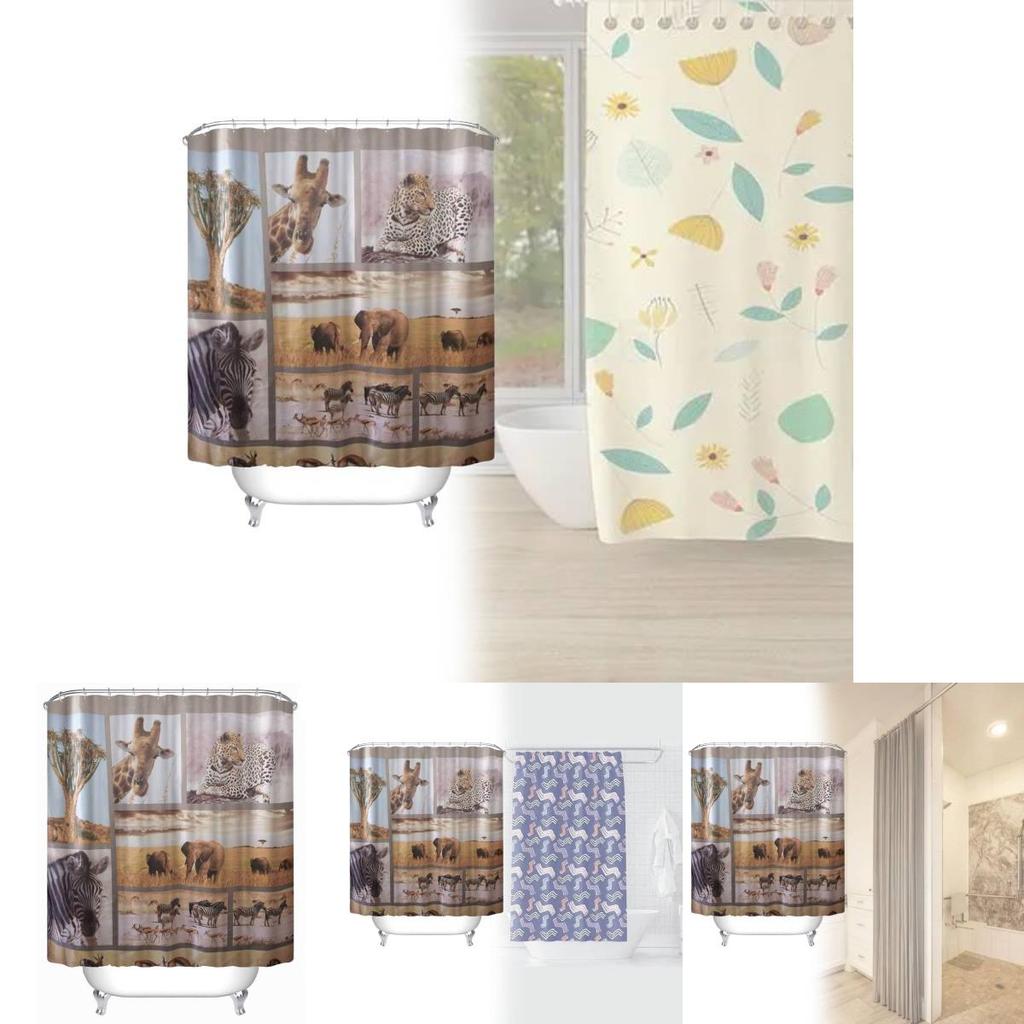 Animal Shower Curtain Peva Waterproof Bathroom Divider For Home Use