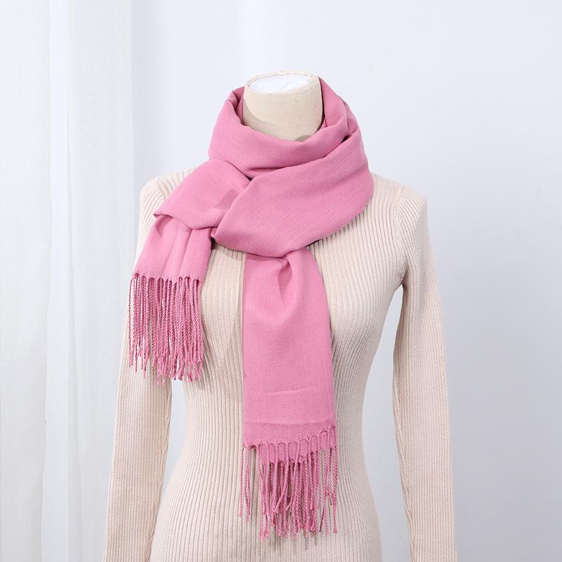 Big Red Scarf Korean Style Women's Winter Imitation Cashmere Thickened All Match Warm Shawl Solid Color Dual Use