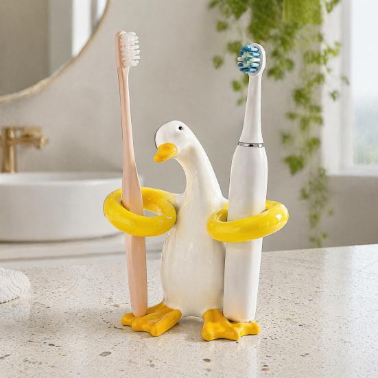 Electric Toothbrush Holder Duck Shape Holder, Ceramic Stand, Sturdy Toothpaste Cute Bathroom Countertop Organizer, for Bathrooms Durable Organizer