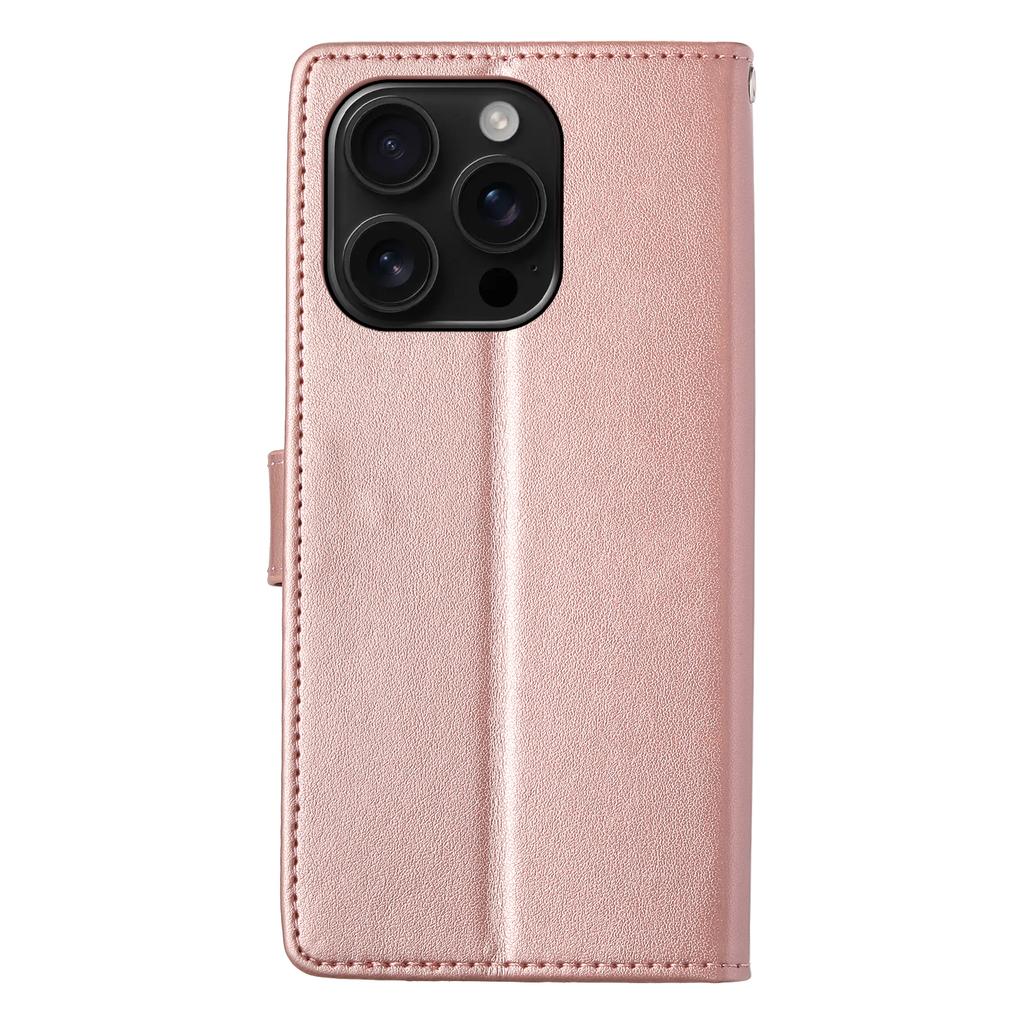 For iPhone 16 Pro Max Wallet Case Butterfly Floral Imprint PU Leather Phone Cover with Wrist Strap