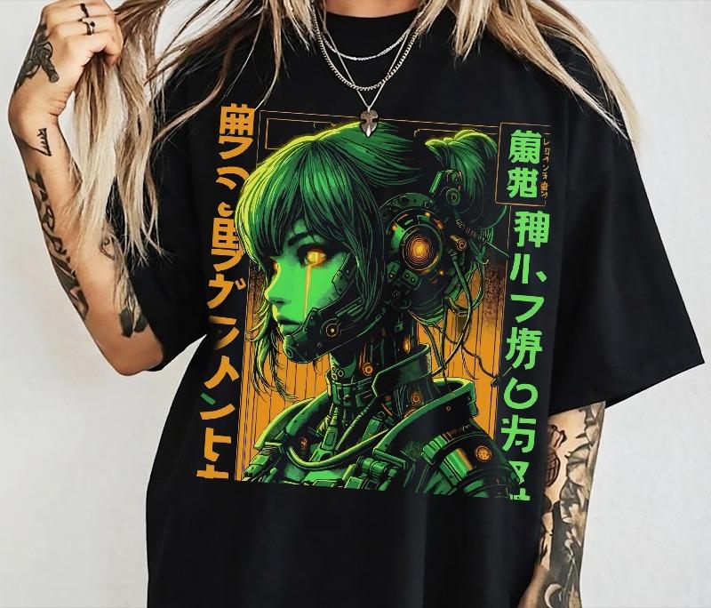 Cyberpunk Anime Girl Tshirt Futuristic Robot Design Summer Unisexs And Unisexs Loose And Breathable Tshirt Top
