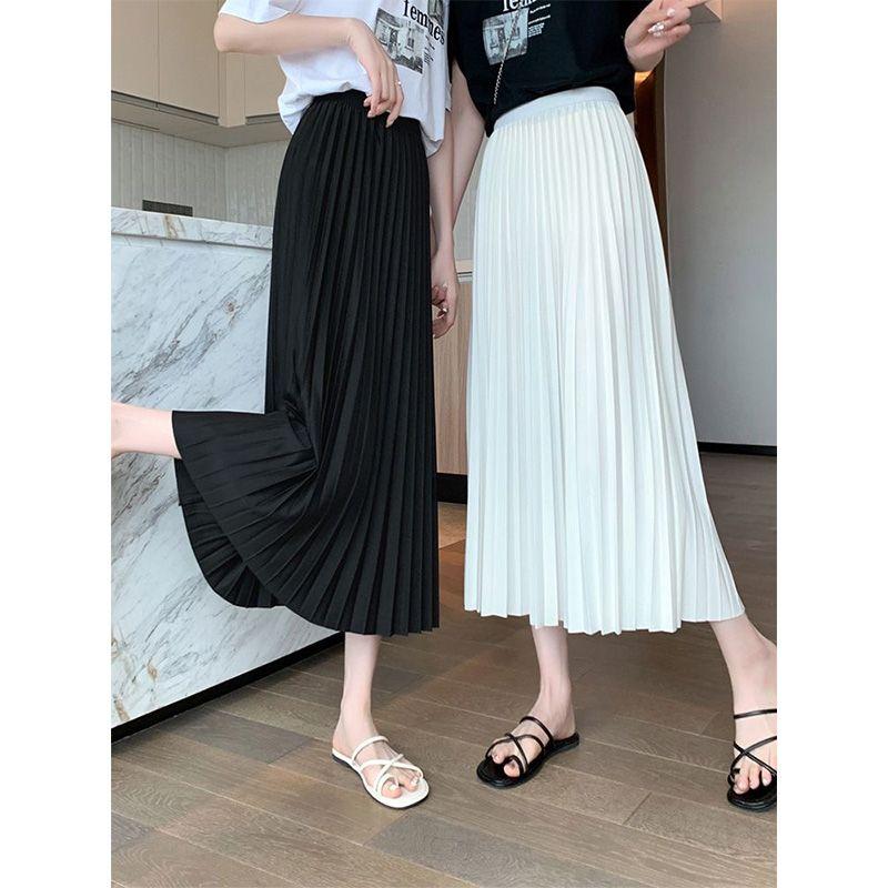 Black Mid Length Pleated Skirt with A Thin, High Waisted and Drooping Feel for Summer The Pleated Mid Length Skirt