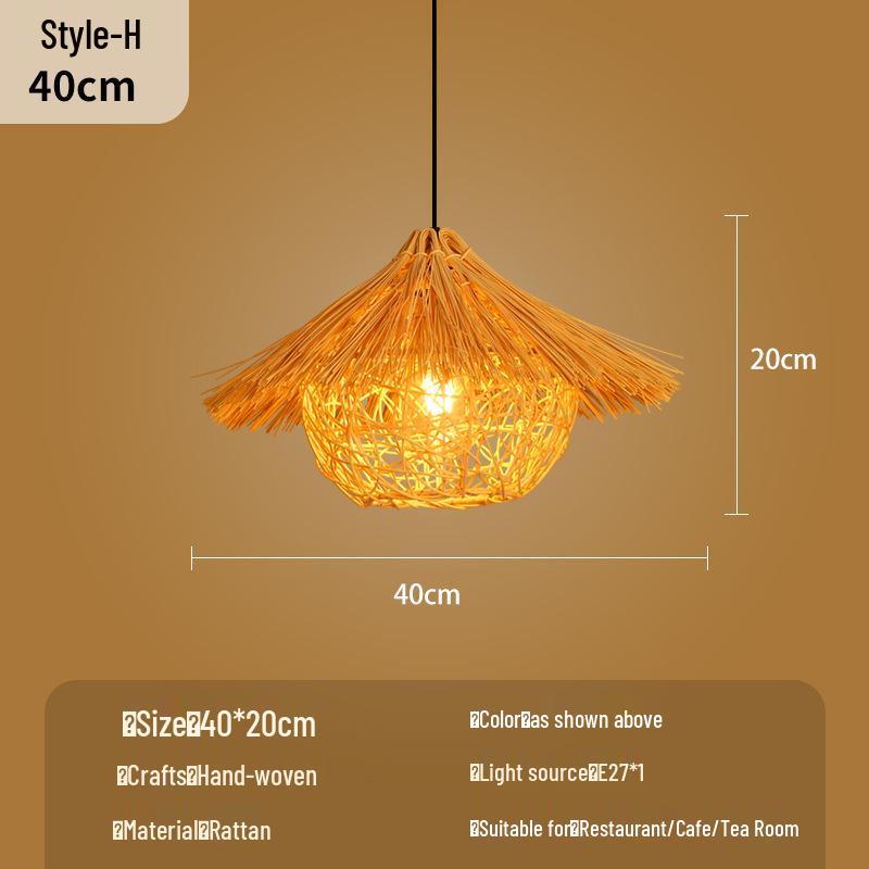 Bamboo Woven Lantern Light for Chinese Restaurant or Teahouse - Rattan Straw Hat Pendant Light