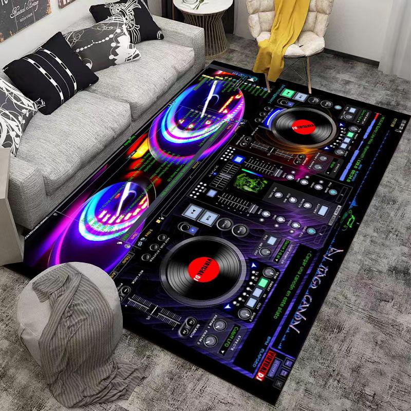 DJ Audio Mixer and Speaker Pattern Carpet with Neon Light Style Design Suitable for Use As an Anti-slip for Room and Bedroom Sofas