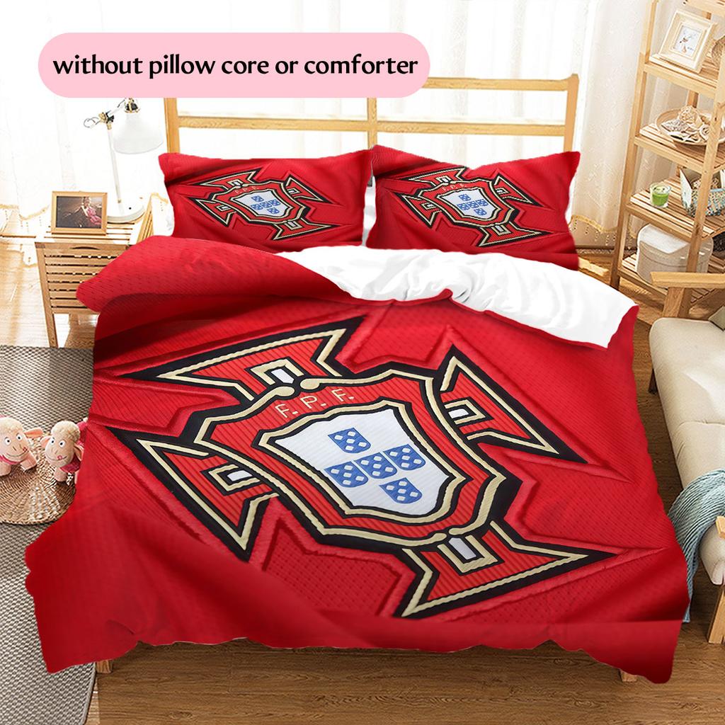 Portugal Fußballmuster Bettwäsche Heimdekoration Geburtstagsgeschenk (1 Bettbezug + 2 Kissenbezüge, ohne Füllung),Fanartikel.
