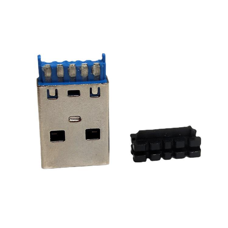 USB 3.0 Male Plug Connector with Ground Wire for High-Frequency Automatic Soldering