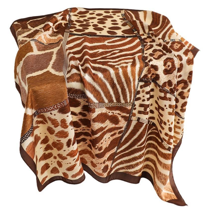 New color block leopard print silk scarf sunscreen shawl premium foreign style scarf simulation silk 71cm square scarf professional scarf women
