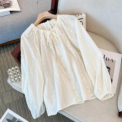 Toamnă cu decolteu cu șireturi Bluză de damă de birou în stil coreean Cămașă cu mâneci lejere cu cârlig elegant Topuri goale cu flori Îmbrăcăminte pentru femei 29515