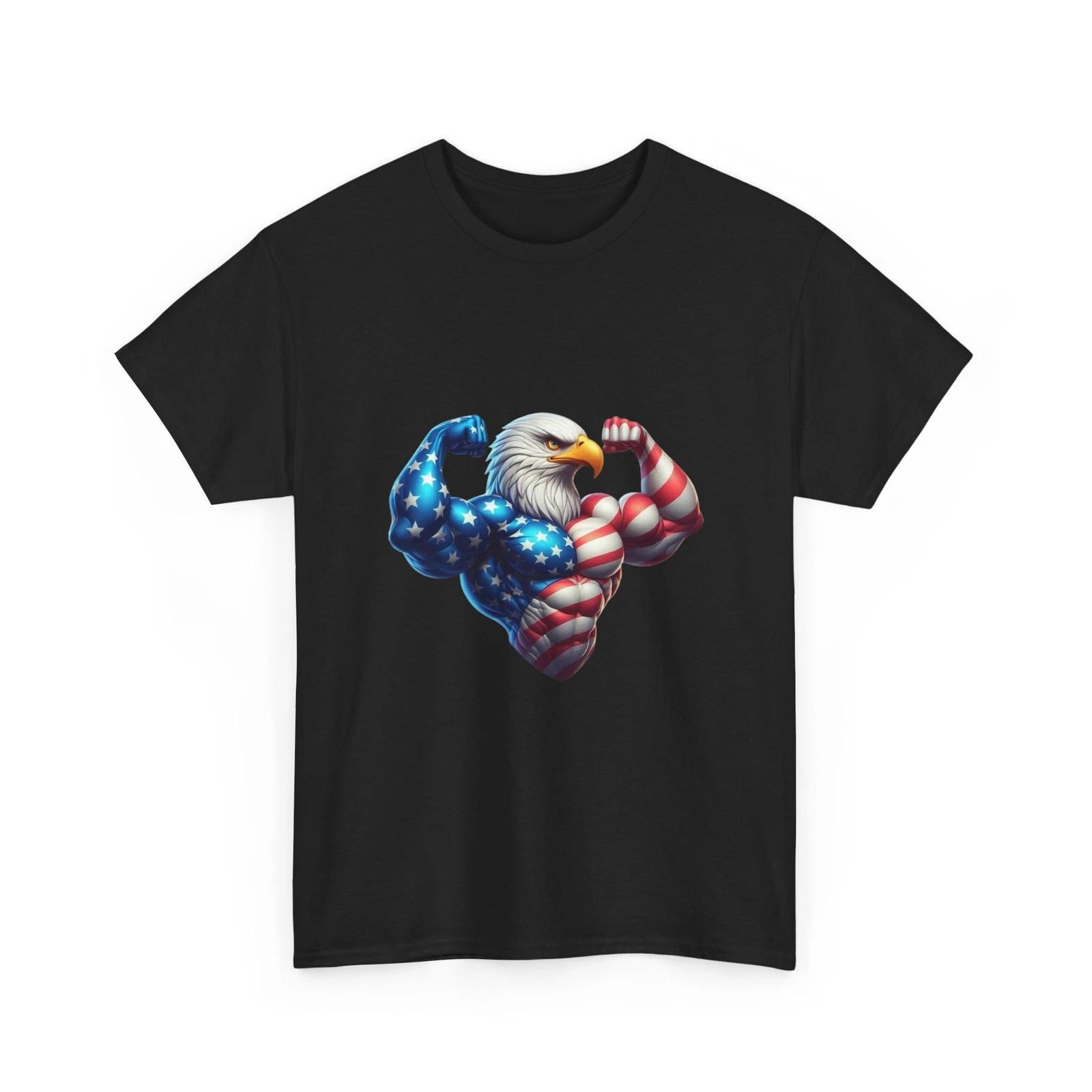 Patriotic Bald Eagle Muscles Tee | American Flag Eagle T-Shirt 2XL