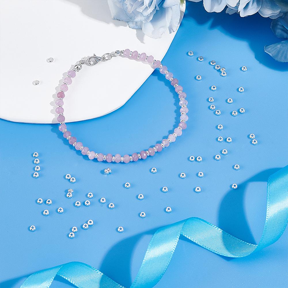 200Pc Rack Plating Brass Spacer Beads, Long-Lasting Plated, Lead Free & Cadmium Free, Rondelle, Silver, 3x1.5mm, Hole: 1mm