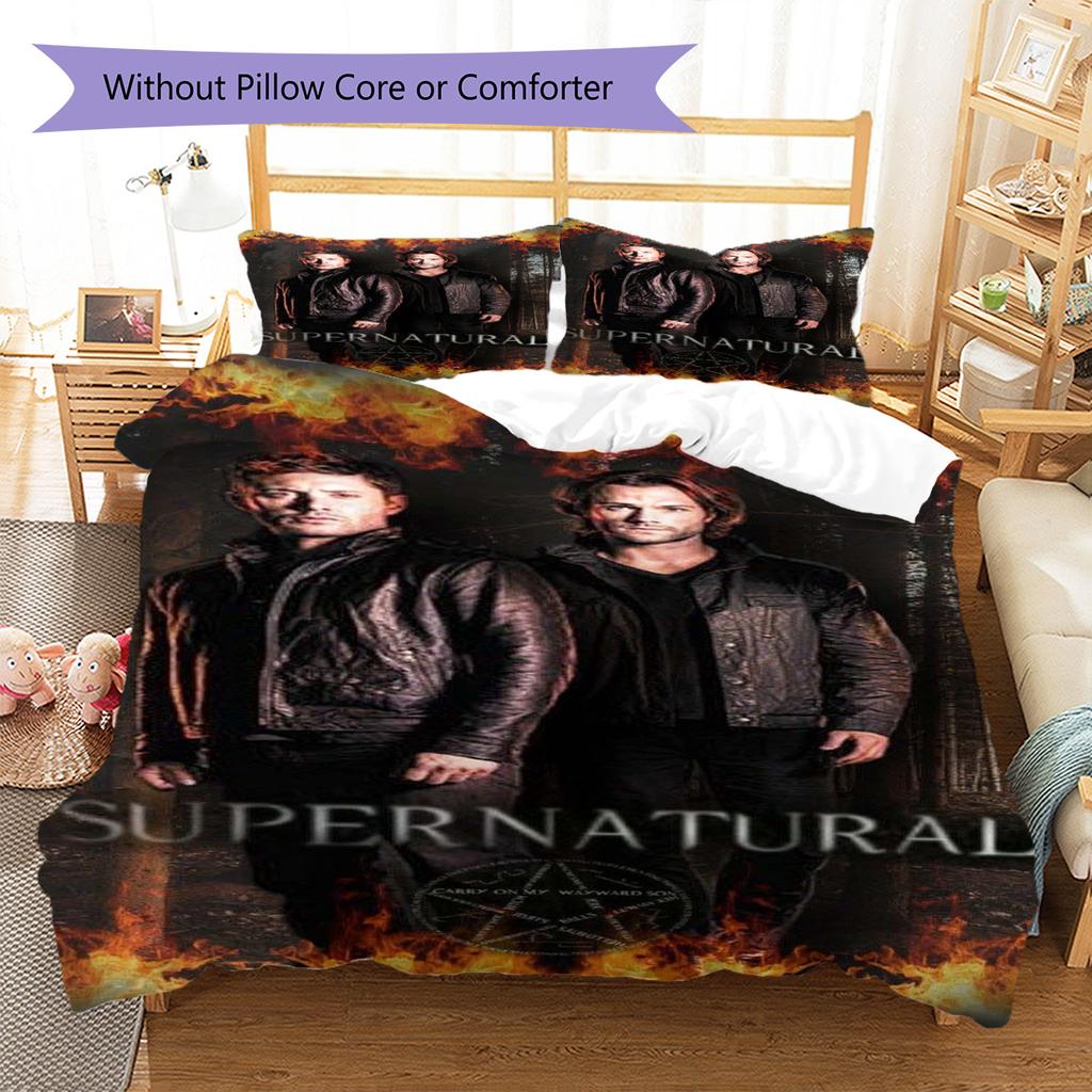 Supernatural Tv Series Poster Pattern Bedding Set Quilt Cover Pillowcase Home Decor Gift (1 * Duvet Cover + 2 * Pillowcase, Withou